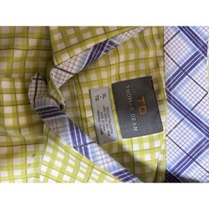 Thomas Dean Dress Shirt Men‎ XL Plaid Striped PIMA COTTON Blue Yellow White EX